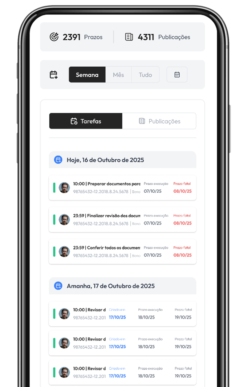 Lista de tarefas e publicações da Joori