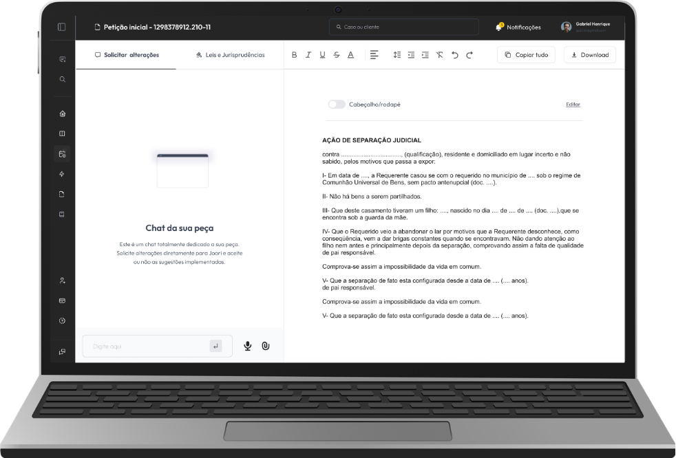 Editor da Joori com minuta contextualizada